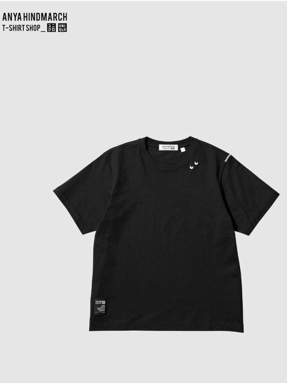 Anya Hindmarch "T1Boxy" Black Short-Sleeve Top Tee with Small Eye Motif. Size XS